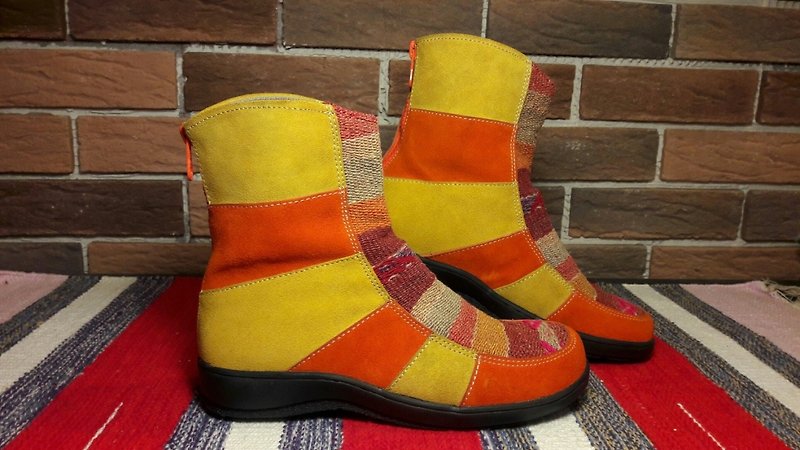 Peruvian style short boots-25cm-passionate red - Women's Casual Shoes - Genuine Leather Orange