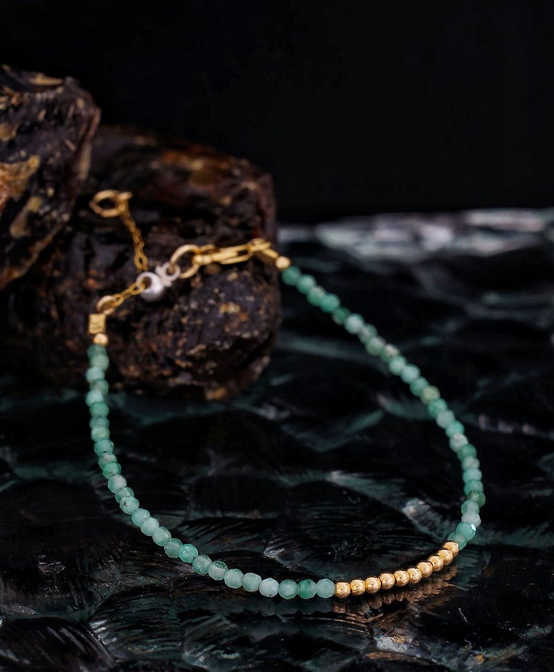 1/20 14K Gold Filled Emerald Bracelet with Japan Memory Wire - สร้อยข้อมือ - คริสตัล 