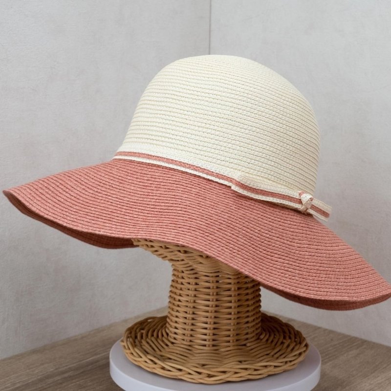 [Made in Taiwan] Modern lady hat, off-white rose pink paper braided hat, washable - หมวก - กระดาษ สึชมพู