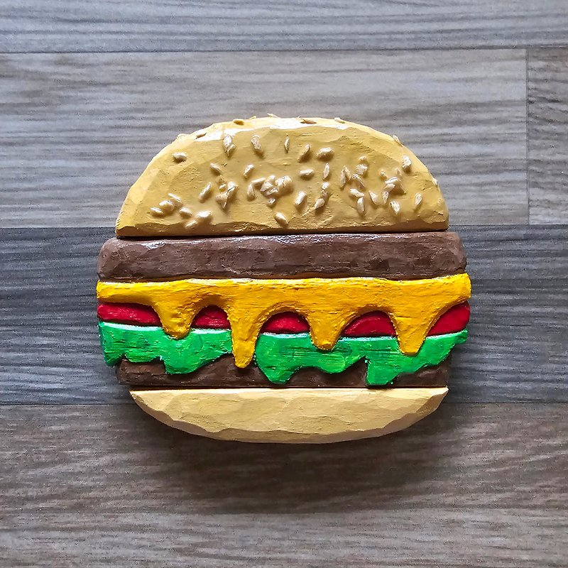 ハンバーガー(磁性)(木彫り) - 人形・フィギュア - 木製 