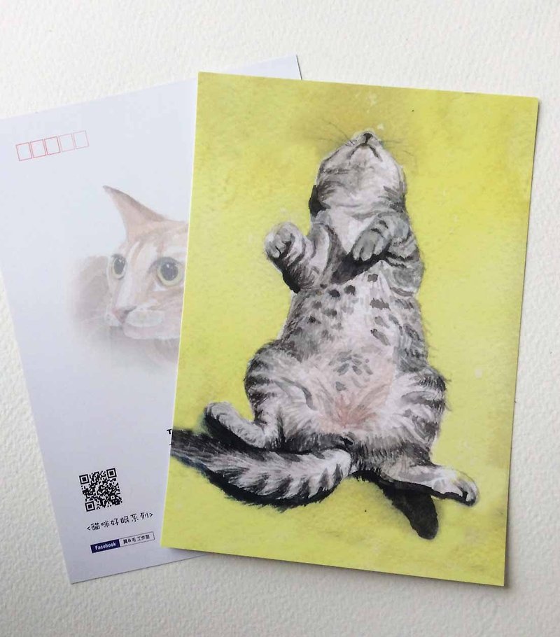 Cat Sleeping Series Hand-painted Postcard Beauty Short Cat - Cards & Postcards - Paper Pink