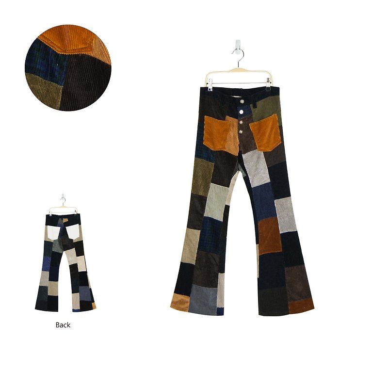 A‧PRANK: DOLLY :: VINTAGE retro styling of the whole patchwork corduroy pants Speaker width (coffee color) - กางเกงขายาว - วัสดุอื่นๆ 