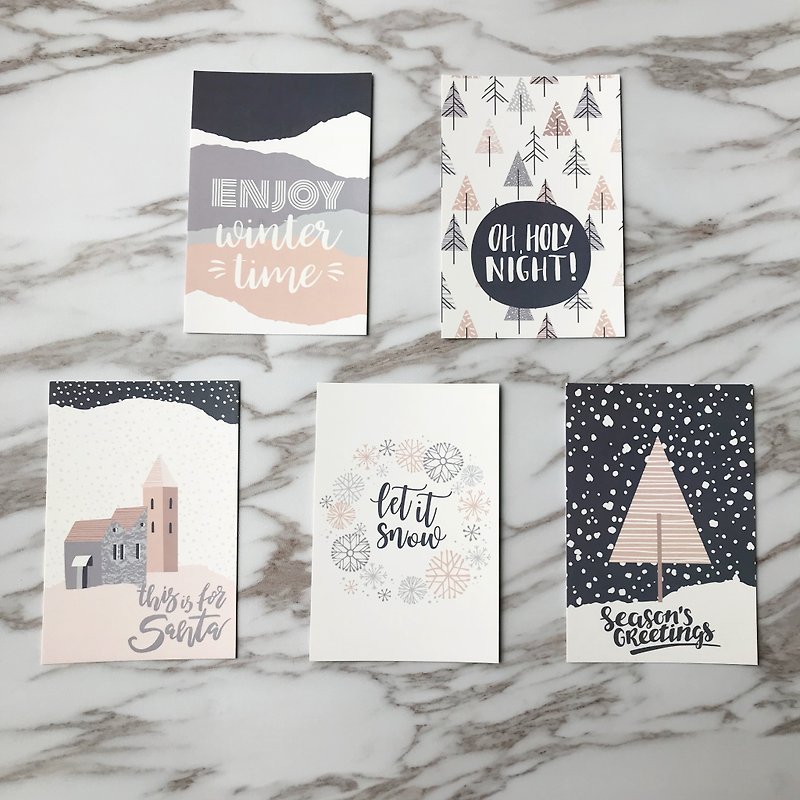 Pink gray Christmas card - การ์ด/โปสการ์ด - กระดาษ หลากหลายสี