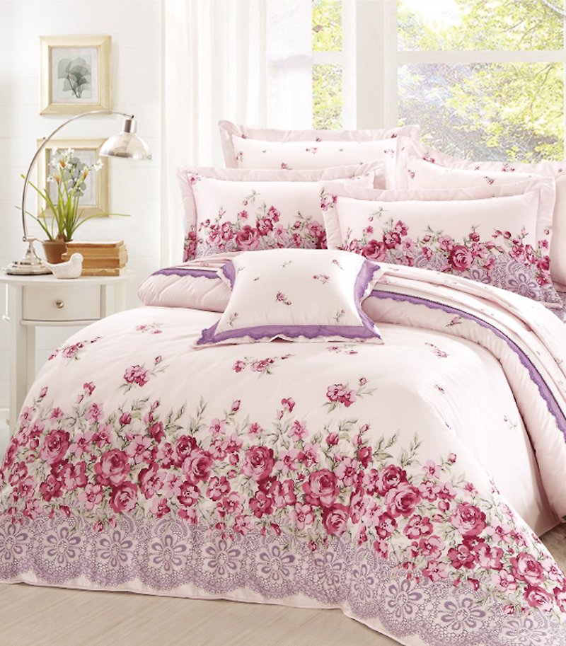 【R807 Beloved Rose】100% Cotton Combed 60s, Fitted Sheet and Sham Sets - เครื่องนอน - ผ้าฝ้าย/ผ้าลินิน สึชมพู