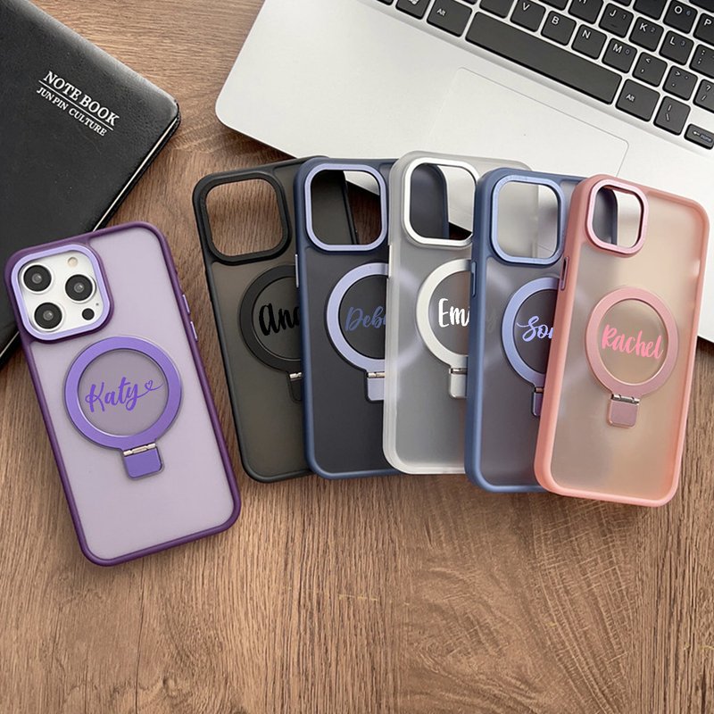 【客製化禮物】MagSafe防摔磁吸支架手機殻iPhone14 Pro可印名 - 手機殼/手機套 - 塑膠 紫色