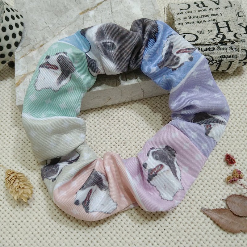 Rainbow Starburst_Border Collie_Ponytail Hairband- Scrunchie - Hair Accessories - Polyester 