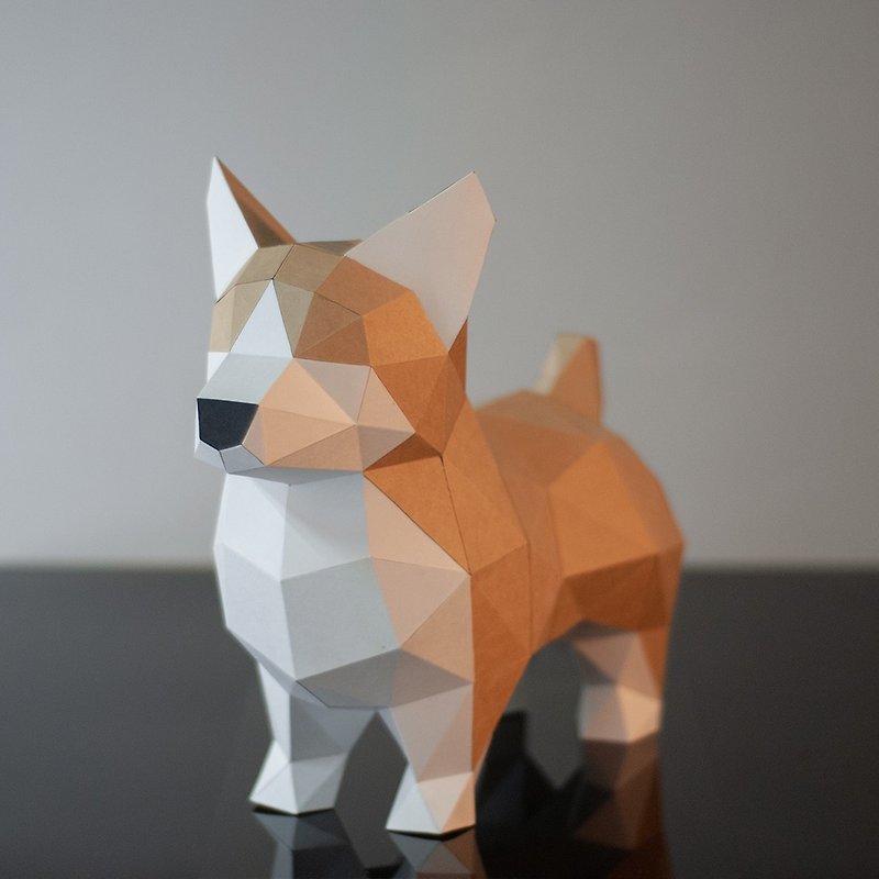 DIY hand-made 3D paper model decoration dog series-short legs and hips Corgi (4 colors optional) - Stuffed Dolls & Figurines - Paper Khaki
