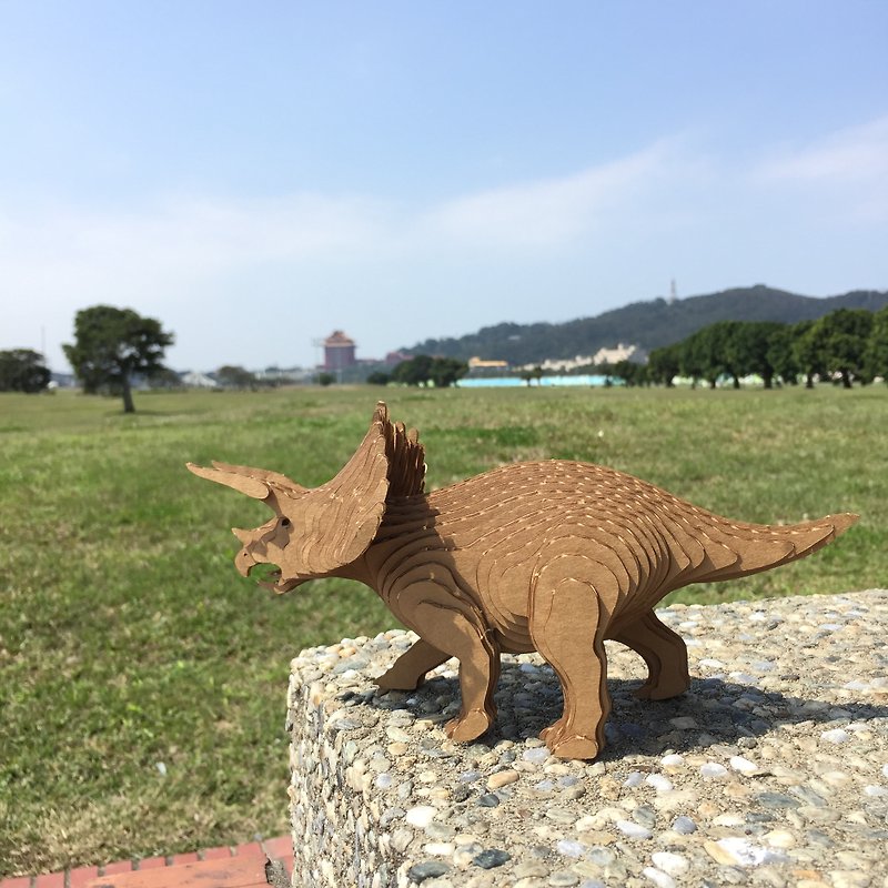 Contamo Handmade Model Dinosaur Series - Triceratops - Medium - Wood, Bamboo & Paper - Paper 