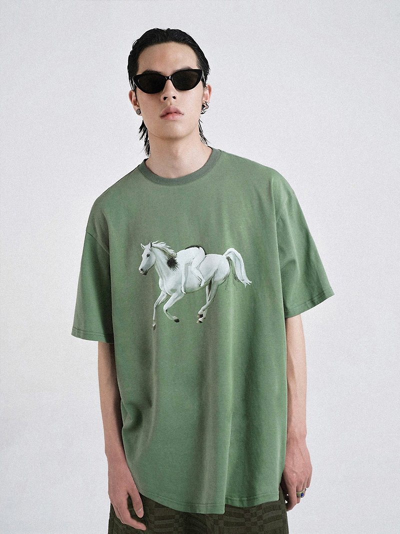 women's   men's  Printed T-shirt     white horse - Men's T-Shirts & Tops - Cotton & Hemp Green