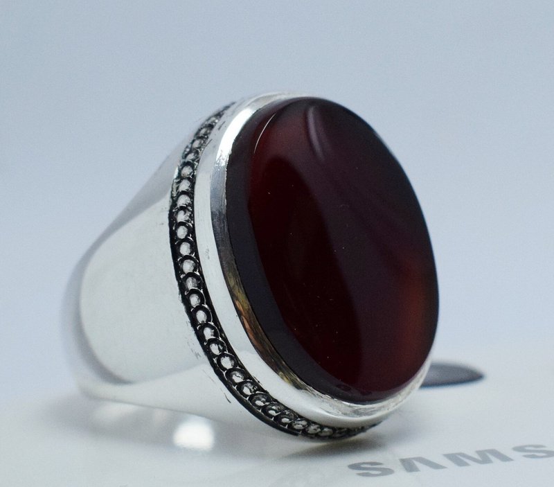 阿拉伯紅玉髓 925 純銀 戒指 - 戒指 - 寶石 紅色