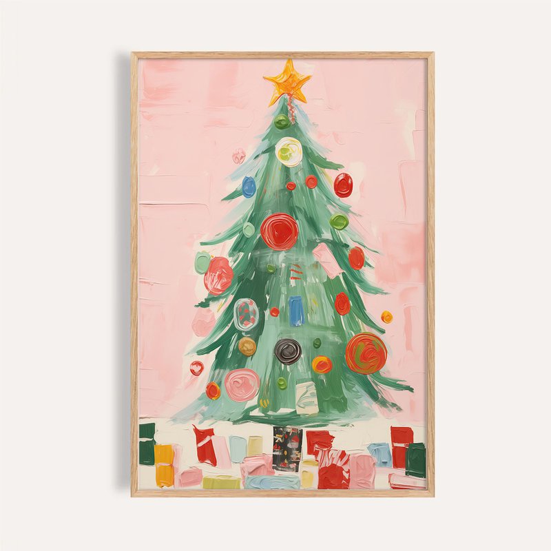 Festive Christmas Style / Pink Dream Christmas Tree Christmas Wall Art Poster Unframed Print - โปสเตอร์ - กระดาษ 