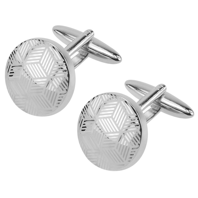 Laser Engraved Quadrilateral Combination Cufflinks - Cuff Links - Other Metals Silver