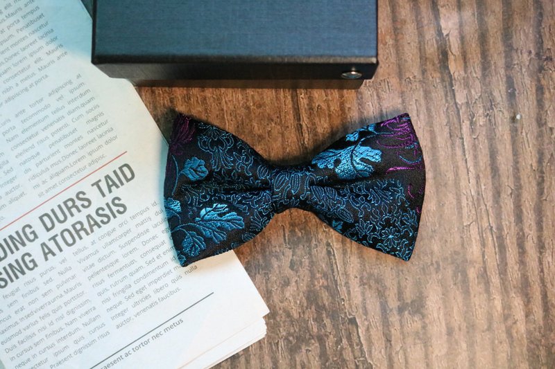 Blue flower bow bow silk style - Bow Ties & Ascots - Silk Multicolor