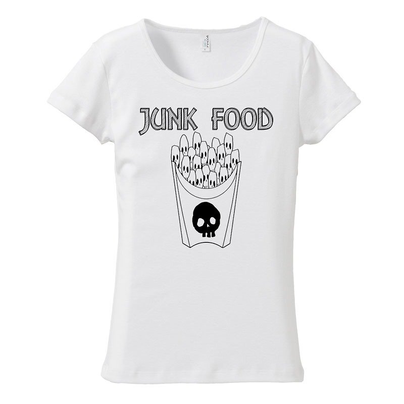 [Women's T-shirt] skull French fries - เสื้อยืดผู้หญิง - ผ้าฝ้าย/ผ้าลินิน ขาว