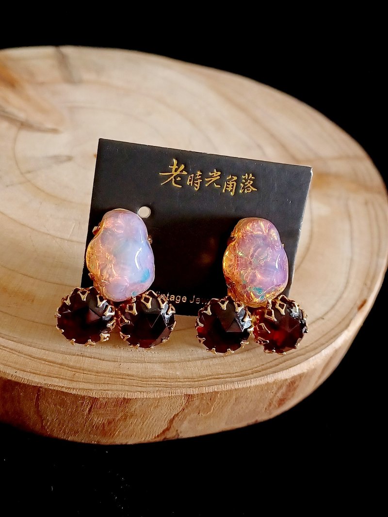 vintage jewelry gorgeous red rhine clip-on earrings - ต่างหู - โลหะ 