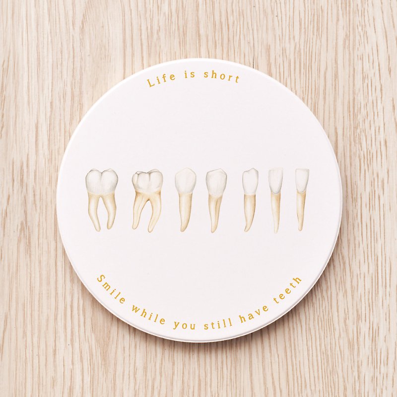 Toothy smile tooth ceramic coaster scientific organ custom gift dentist dentistry - ที่รองแก้ว - เครื่องลายคราม ขาว