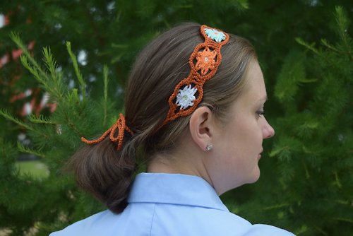 HappyEcoGifts Japanese Flower braided headband. Summer headband. Terracotta hair band.