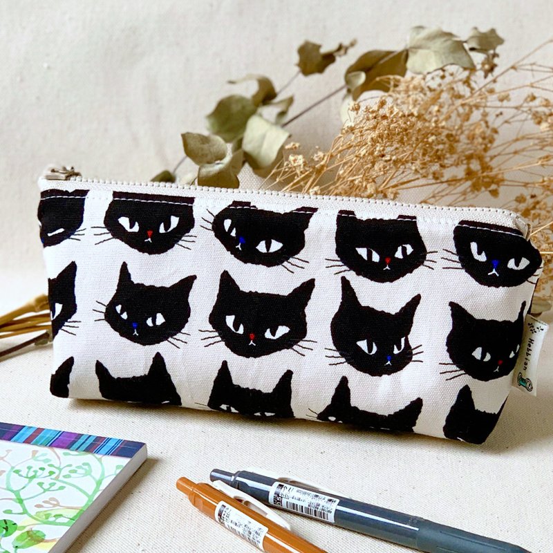 Cat - Wide Bottom Pen Case | - Pencil Cases - Cotton & Hemp White