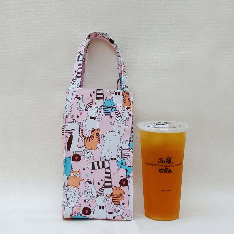 【防水飲料提袋】森林動物 - 飲料提袋/杯袋/杯套 - 防水材質 粉紅色