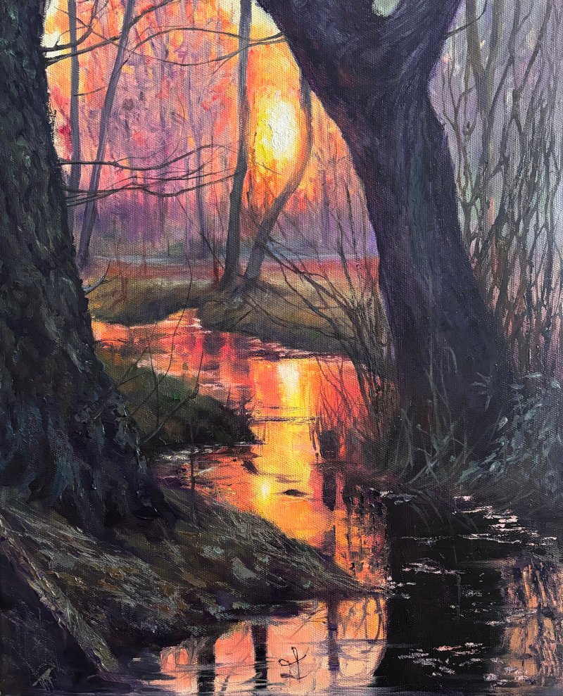 阳光映在水里纯手工油画风景春天画 - 插畫/繪畫/寫字 - 其他材質 