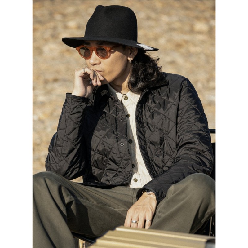 黑色菱格絎縫騎士外套 Liddesdale 英倫復古 保暖 通勤 防潑水 - 男夾克/外套 - 其他材質 黑色