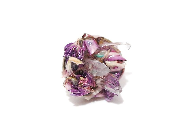 Colour Freak Studio Violet Dried Flower Crystal Ring Purple / Witchcraft Series - General Rings - Plants & Flowers Purple