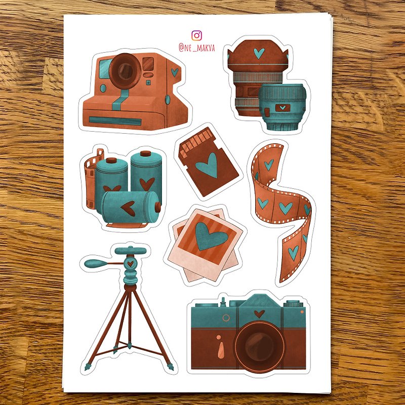 Retro stickers / camera, tripod, lens, flash drive / stickers for photographers - Stickers - Paper 