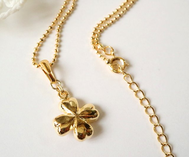 Gold Flower Clover Necklace with Crystal