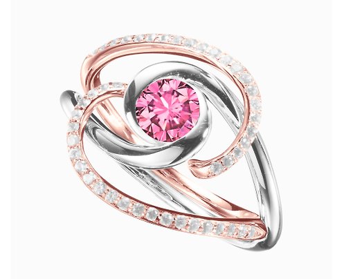 Majade Jewelry Design 粉紅藍寶石鑽石二合一戒指套裝 極簡14k金戒指 結婚求婚戒指組合