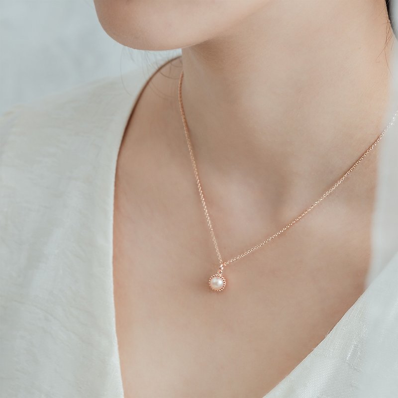 Lace soft pearl pearl necklace pink pearl - สร้อยคอ - เงินแท้ สึชมพู