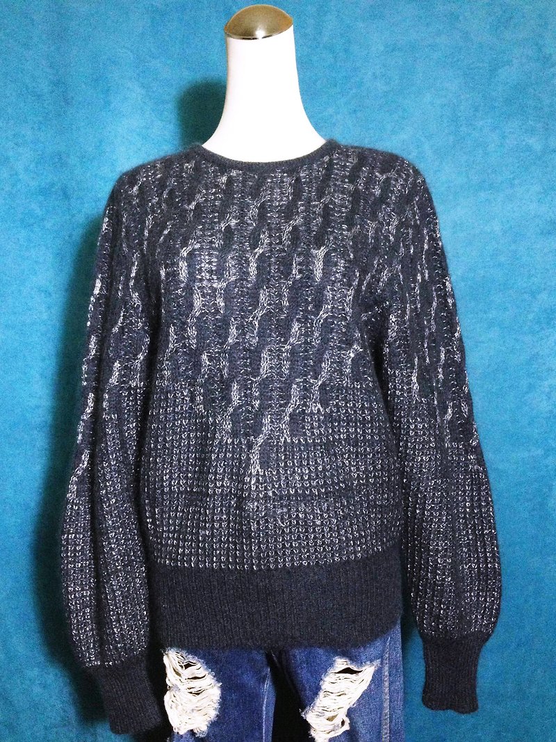 Ping-pong vintage [vintage sweater / Nippon gray-blue vintage silver braid sweater] abroad back VINTAGE - สเวตเตอร์ผู้หญิง - ขนแกะ สีเทา