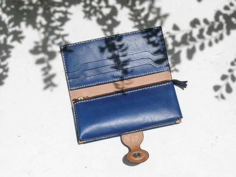 Non-impact bag vegetable tanned leather full leather long folder with zipper pocket inside - กระเป๋าสตางค์ - หนังแท้ หลากหลายสี