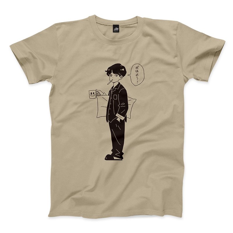 Good Morning-Khaki-Unisex T-Shirt - เสื้อยืดผู้ชาย - ผ้าฝ้าย/ผ้าลินิน สีกากี