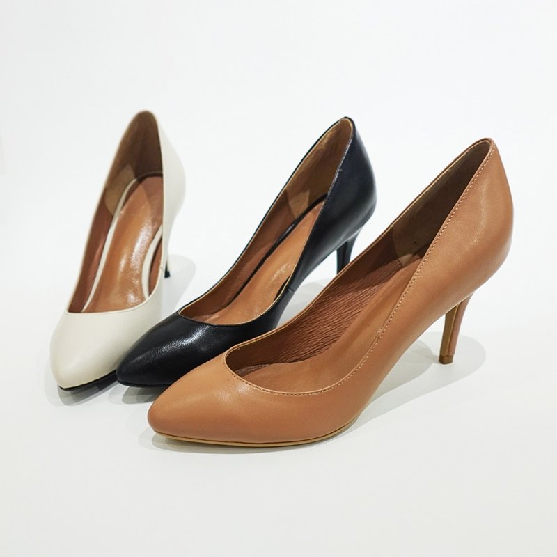 Cleo真皮素面高跟鞋(三色)MIT款 - 高跟鞋/跟鞋 - 真皮 白色