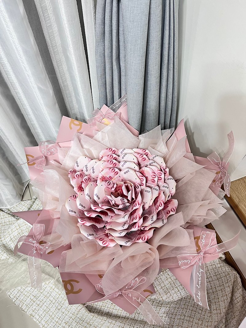 Pink little fragrant money flower/banknote bouquet/festival bouquet/must have for marriage proposal confession - ช่อดอกไม้แห้ง - พืช/ดอกไม้ 