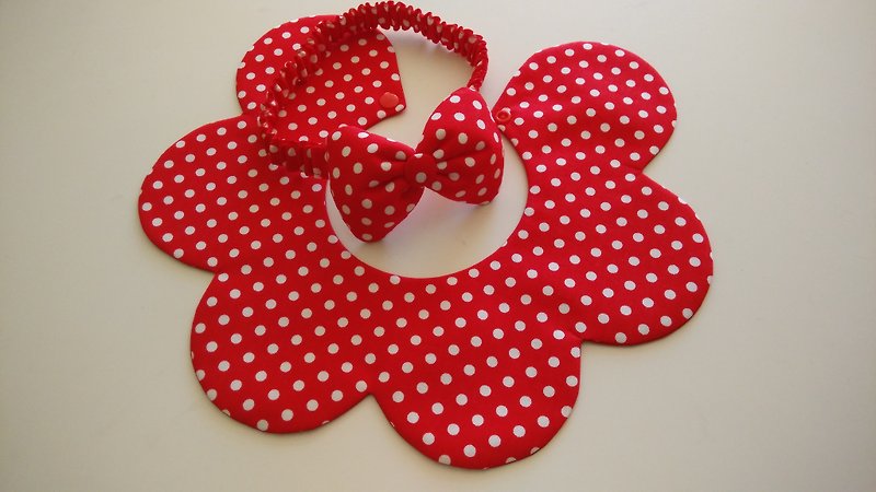 Red bottom dot moon gift bib + hair band - Baby Gift Sets - Other Materials Red
