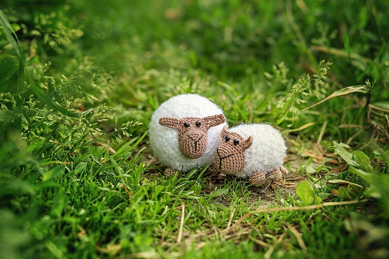 Set lamb (mother and child), Easter decor, Crochet lamb, Crochet lamb - 寶寶/兒童玩具/玩偶 - 羊毛 白色