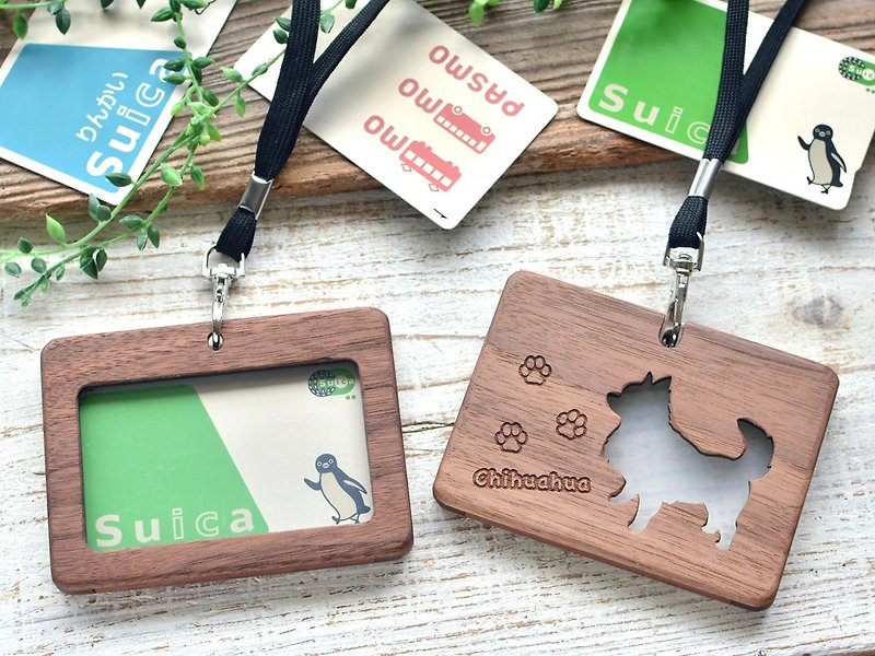 木製カードケース/横向きアクリル窓【チワワ/Chihuahua】 - パスケース - 木製 ブラウン
