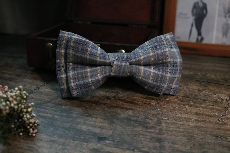 Light blue plaid double bow - Bow Ties & Ascots - Cotton & Hemp Blue