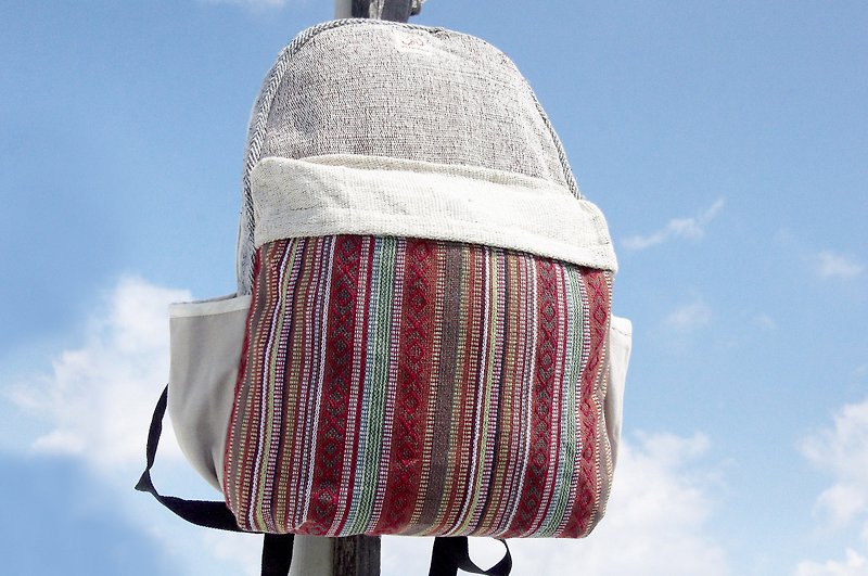 After the hand-stitching design cotton Linen backpack mountaineering bag shoulder bag national wind handmade cloth bag - Rangers - Backpacks - Cotton & Hemp Multicolor