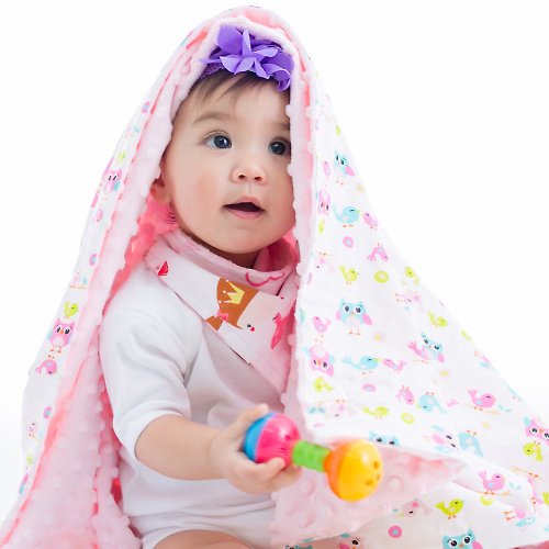 Cutie Bella 美好生活精品館 Minky多功能 點點顆粒 攜帶毯嬰兒毯冷氣毯被 粉色-貓頭鷹