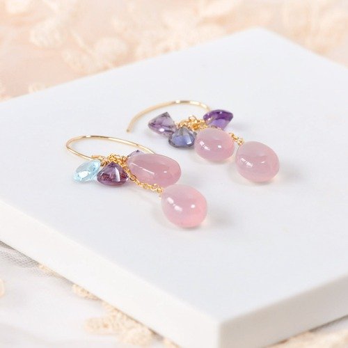 aamm◆ラベンダーアメシスト×ブルーカルセドニー ピアス✧14kgf ラベンダーカルセドニーとスピネル ラベンダーアメジスト ピアス
