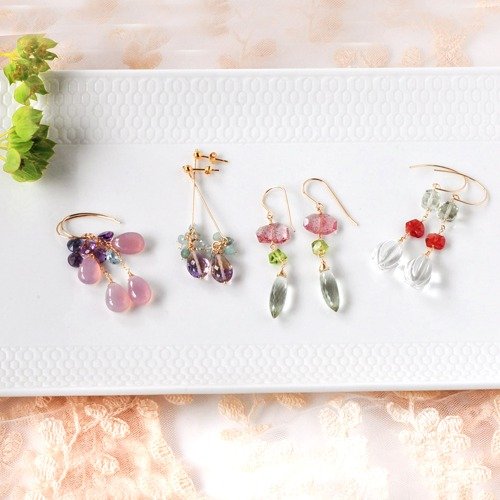 aamm◆ラベンダーアメシスト×ブルーカルセドニー ピアス✧14kgf ラベンダーカルセドニーとスピネル ラベンダーアメジスト ピアス