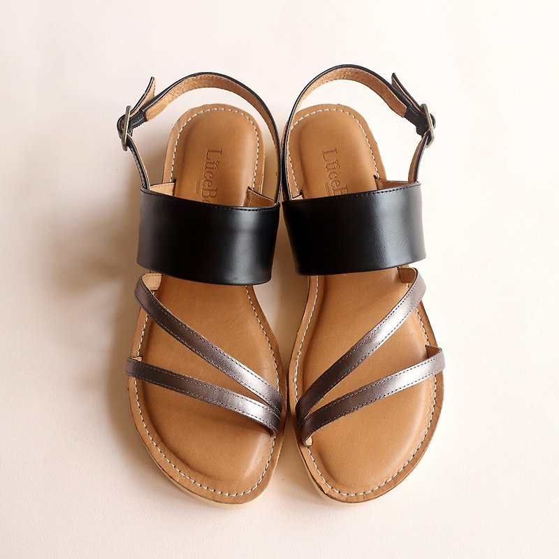 【Triphony】leather sandals - Black - รองเท้ารัดส้น - หนังแท้ สีดำ