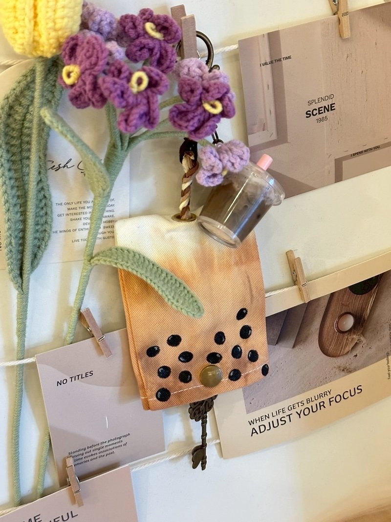 クリエイティブ染めキーケース～タピオカミルクティー - キーホルダー・キーケース - コットン・麻 ブルー