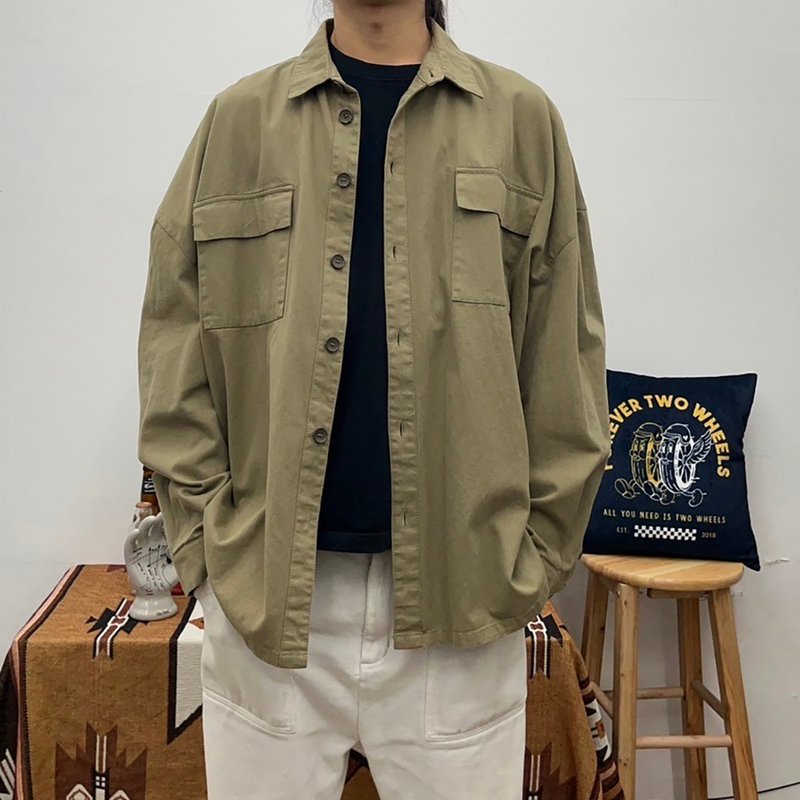 BLENDED CHENN CHENN 軍綠襯衫 二手 - 男襯衫/休閒襯衫 - 棉．麻 卡其色