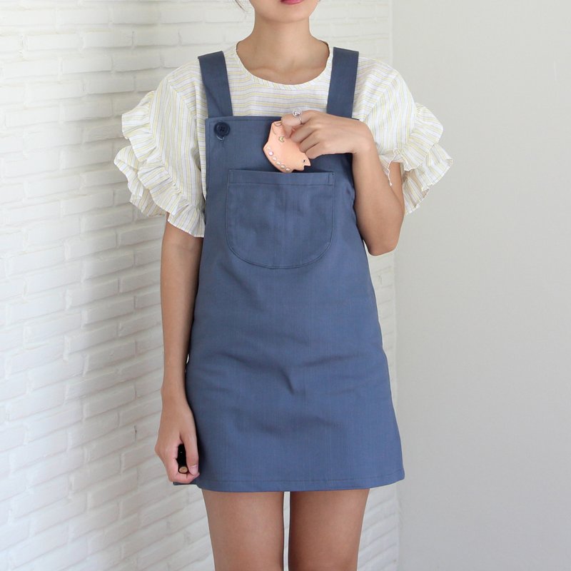 蘇麗小姐的藍灰牛仔吊帶裙 (Suri Pini Dress (blue-grey)) - 吊帶褲/連身褲 - 其他材質 灰色