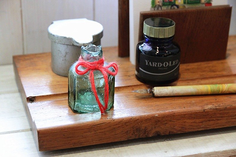 [良い日]日本ヴィンテージフェチ早く手吹き花瓶小さな緑 - 観葉植物 - ガラス グリーン
