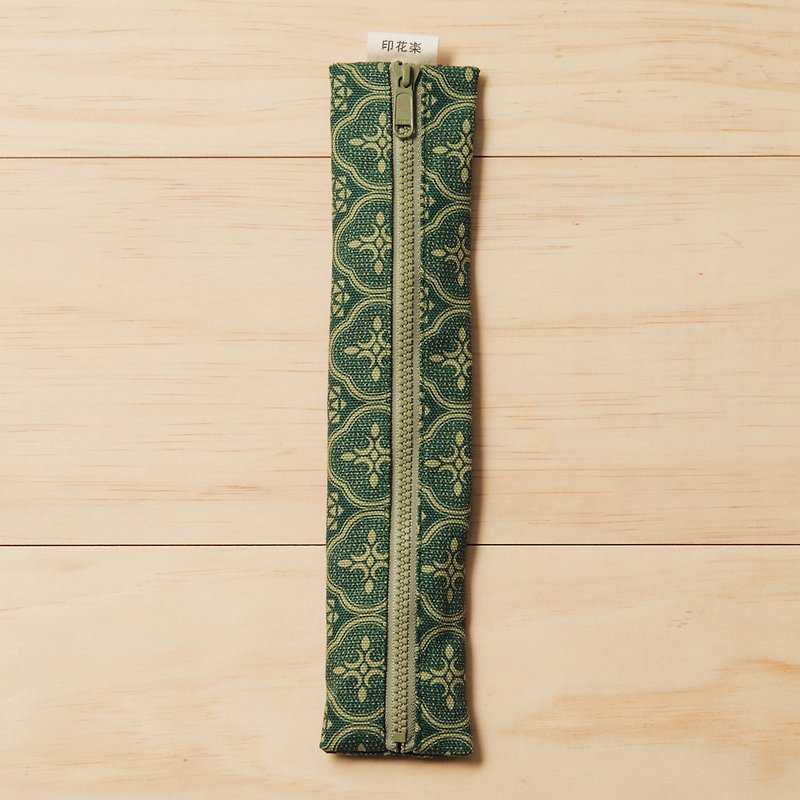 拉鍊餐具袋(含餐具)/玻璃海棠/古董草綠 - 筷子/筷架 - 棉．麻 綠色