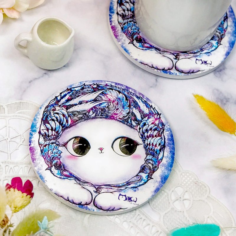 Ceramics | Absorbent coasters | Both hot and cold - playful warm cat - Coasters - Porcelain Purple